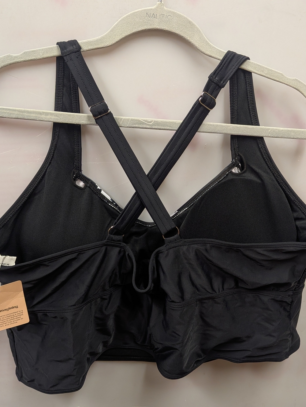 BloomChic Black Ruffle Trim Ruched Front Swim Top - Picture 2 of 5